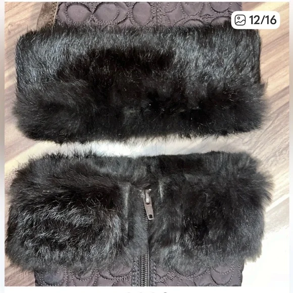 Coach Talen Brown monogram, rabbit Black Fur-Trimmed Boots - Picture 10 of 12
